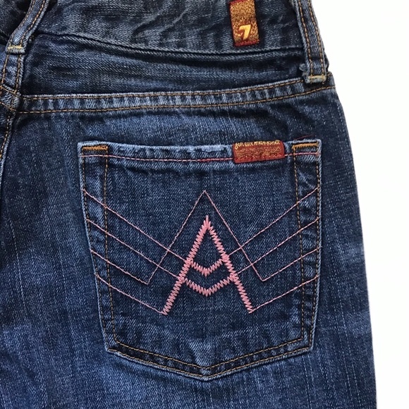 7FAMK "A" Pocket Low Rise Flare Jeans Dark Blue Womens Size 27 30" Waist - Picture 4 of 7